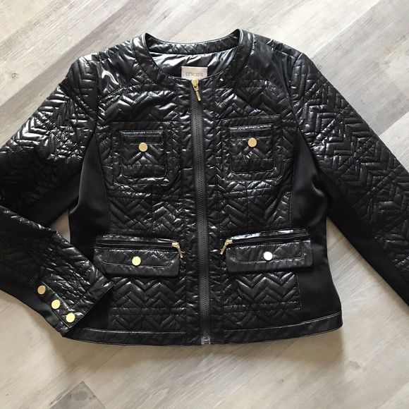 Chico’s Sz 0 Small Chevron Quilted Utility Moto Jacket Stretch Side Gold Buttons - Picture 1 of 7